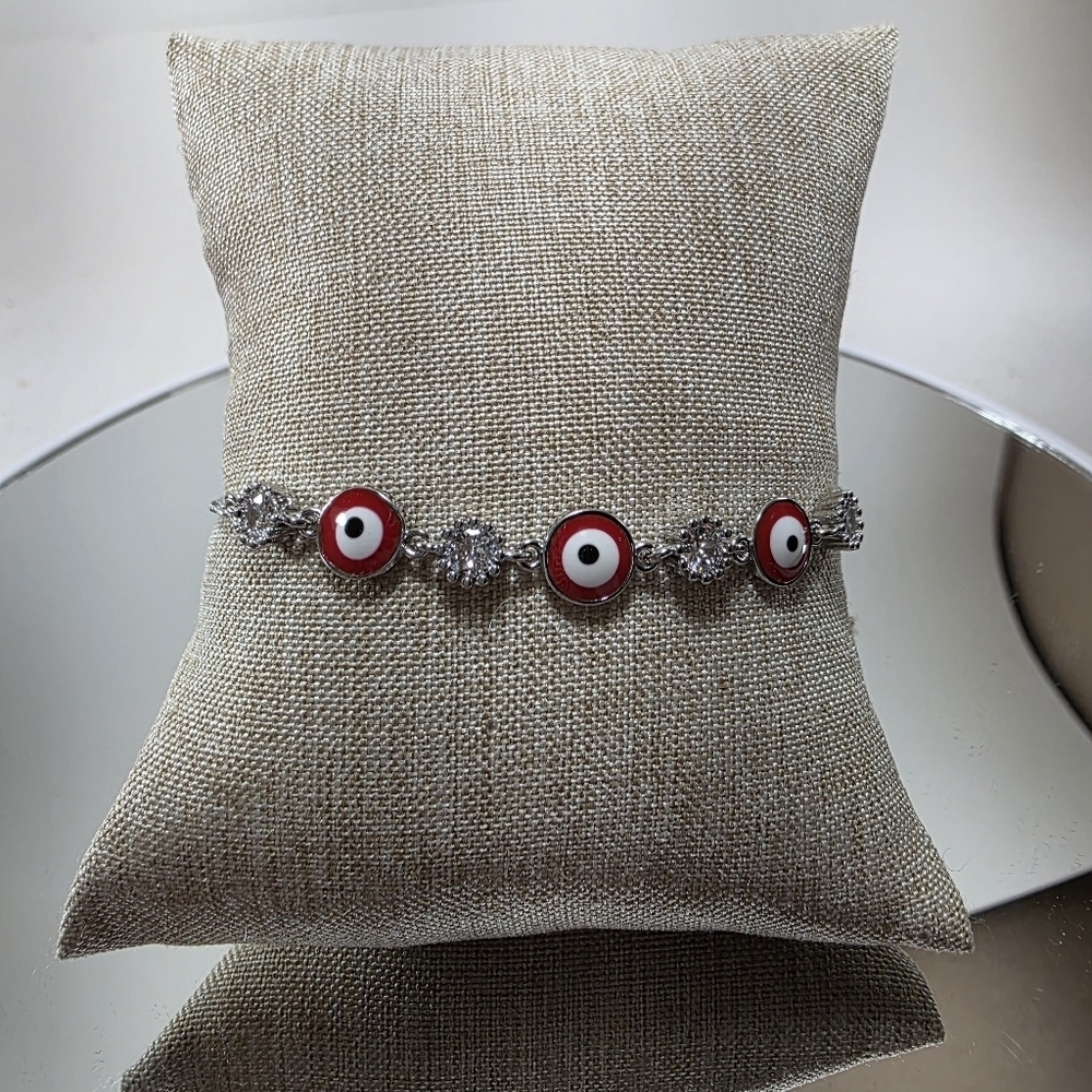 Elegant Evil Eye Bolo Bracelet with Red and Silver Accents